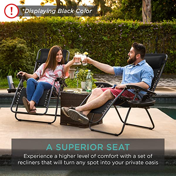 Best Choice Products Set of 2 Adjustable Steel Mesh Zero Gravity Lounge Chair Recliners w/Pillows and Cup Holder Trays - Burgundy