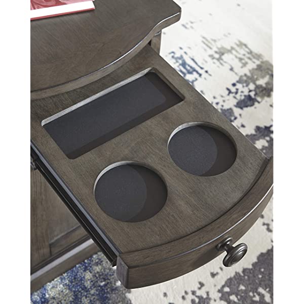 Signature Design by Ashley Tyler Creek Rustic Chair Side End Table with Pull-Out Tray & USB Ports, Brown Blackish Brown Table