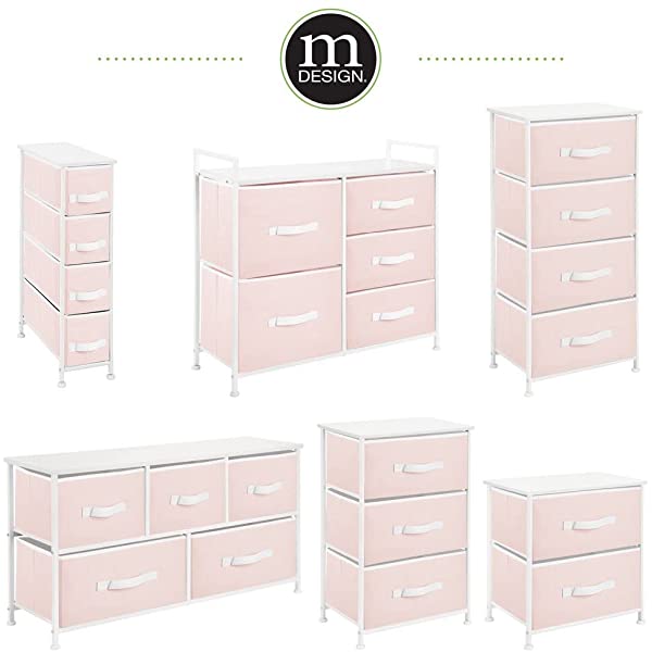 mDesign Storage Dresser End/Side Table Night Stand Furniture Unit - Small Standing Organizer for Bedroom, Office, Living Room, and Closet - 2 Drawer Removable Fabric Bins - Gray/White Grey