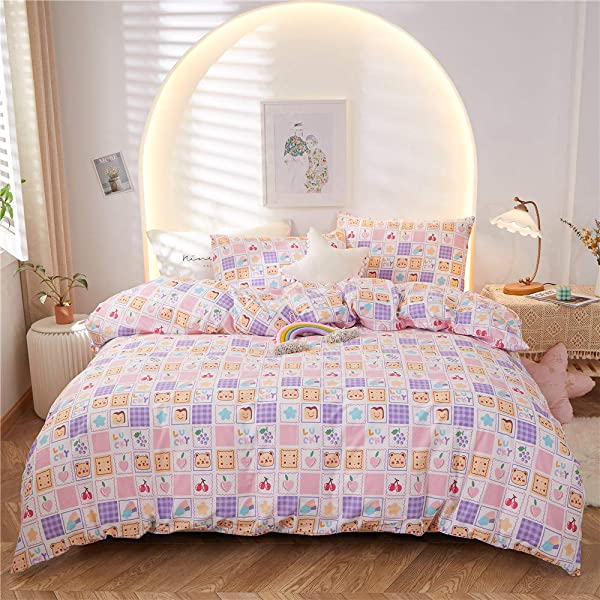 New Cartoon Animals Elephant Print Duvet Cover Sets for Kids 100% Cotton Reversible Soft 3 Pieces Kids Bedding Duvet Cover Pillowcases Kawaii Cloud Bedding Sets, Queen/Full Full/Queen (1 Duvet Cover + 2 Pillowcases) Multi A00 Elephant Bunny Balloon