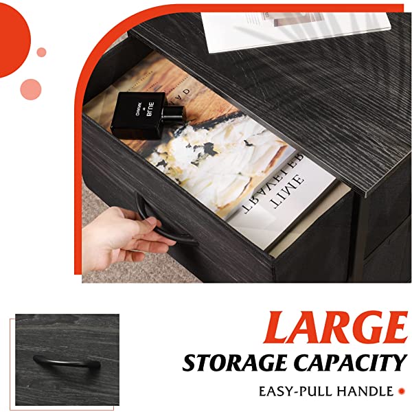 WLIVE Nightstand with 2 Fabric Drawers, Bedside Furniture & End Table Dresser for Bedroom, Living Room, Steel Frame, Wood Top, Easy Pull Handle Charcoal Gray