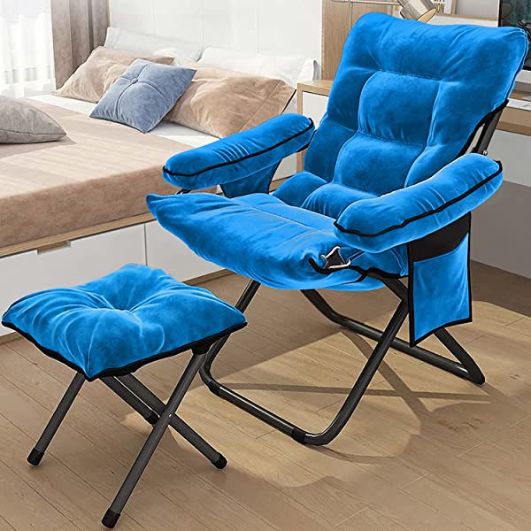 VOJUEAR Modern Accent Fabric Lazy Chair with Ottoman, Upholstered Lounge Reclining Armchair with Side Pocket for Adults or Kids,Upholstered Lounge Leisure Armrest Sofa Chair (CharcoalGrey)