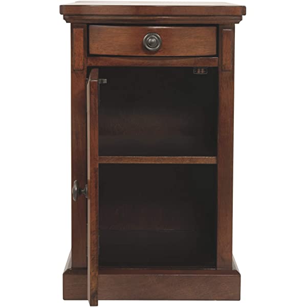 Signature Design by Ashley Tyler Creek Rustic Chair Side End Table with Pull-Out Tray & USB Ports, Brown Blackish Brown Table