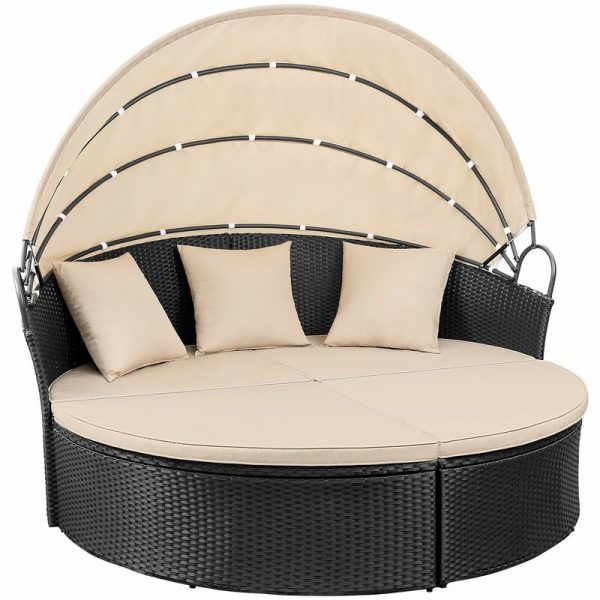 【Furniture】【BS】66” Wide Outdoor Wicker Patio Daybed with Cushions
