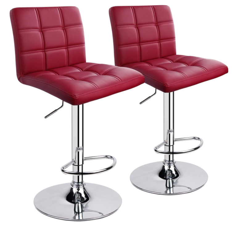 Modern Square PU Leather Adjustable Bar Stools with Back,Set of 2,Counter Height Swivel Stool by Leopard (Black)