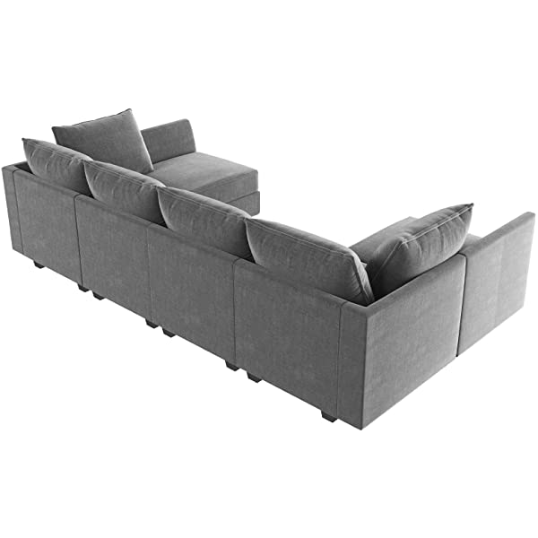 HONBAY Convertible Sectional Sofa U Shaped Couch with Reversible Chaise Modular Oversized Couch Sectional Sofa with Ottomans, Aqua Blue U Shape Sofa-1 Blue