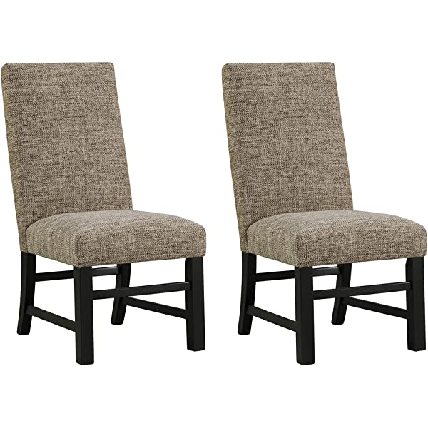 Signature Design by Ashley Dining Table, Sommerford, Summerford & Design - Sommerford Dining Side Chair - Set of 2 - Casual - Brown Upholstery - Black Wood Frame Sommerford Table + Dining Side Chair, Black Wood Frame