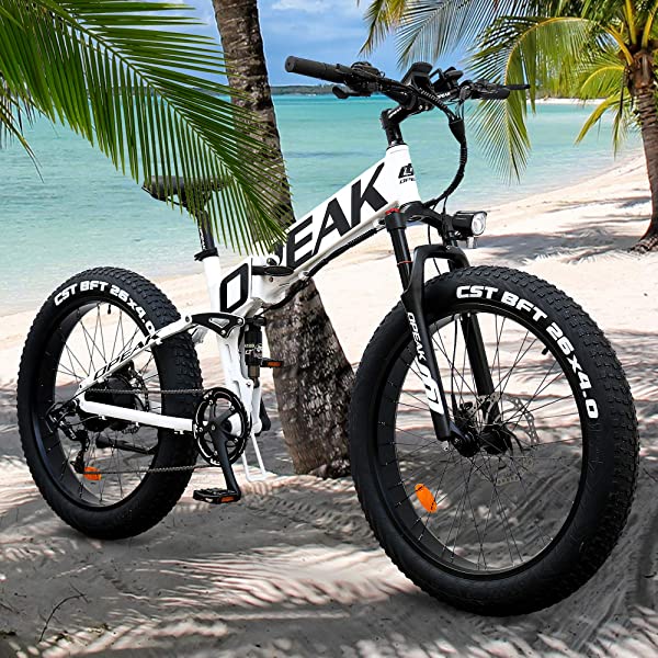 Opeak Ebike Foldable Electric Bike 750W High Speed Motor, 12AH Removable 48V Ebike Battery, 8 Speed, 26’’4.0 Fat Tire Electric Bike Folding Ebikes for Adults, E Bikes for Women and Men UNIK - white