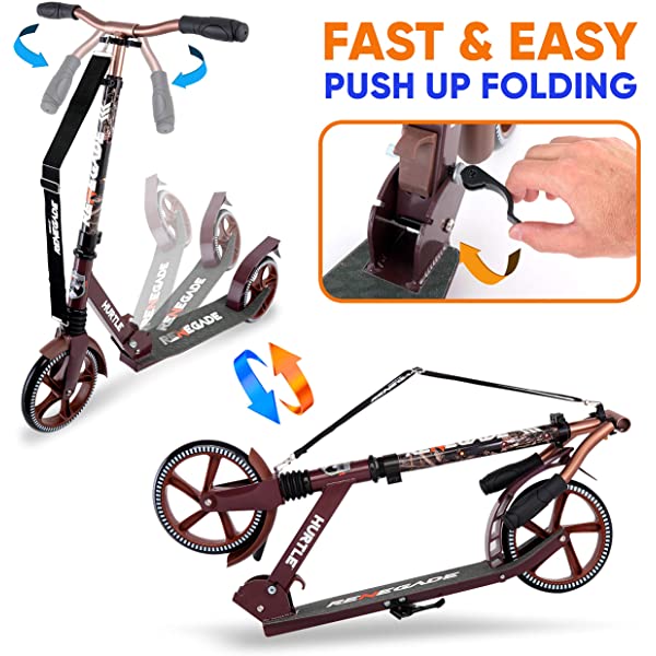 Hurtle Scooter – Scooter for Teenager – Kick Scooter – 2 Wheel Scooter with Adjustable T-Bar Handlebar – Folding Adult Kick Scooter with Alloy Anti-Slip Deck Pink