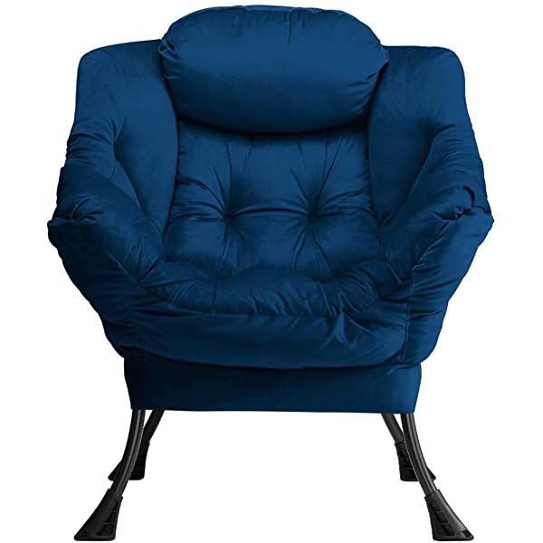 AbocoFur Modern Large Cotton Fabric Lazy Chair，Accent Contemporary Lounge Chair, Single Steel Frame Leisure Sofa Chair with Armrests and A Side Pocket, Beige