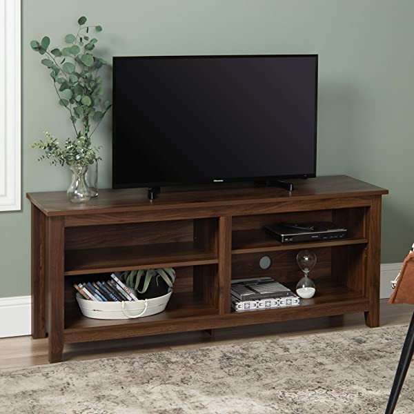 Walker Edison Wren Classic 4 Cubby TV Stand for TVs up to 65 Inches, 58 Inch, Black Black 58 InchTV Stand