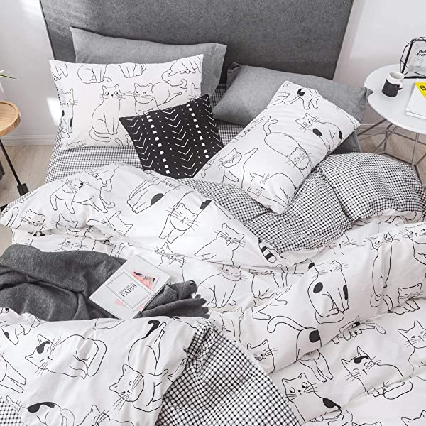 New Cartoon Animals Elephant Print Duvet Cover Sets for Kids 100% Cotton Reversible Soft 3 Pieces Kids Bedding Duvet Cover Pillowcases Kawaii Cloud Bedding Sets, Queen/Full Full/Queen (1 Duvet Cover + 2 Pillowcases) Multi A00 Elephant Bunny Balloon
