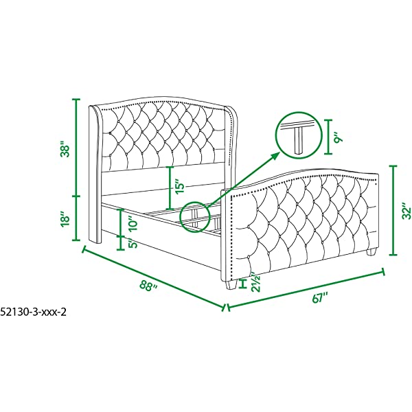 Jennifer Taylor Home Marcella Collection Queen Wingback Tufted Hand-Applied Nail Heads Upholstered Bed, Antique White Antique White Queen