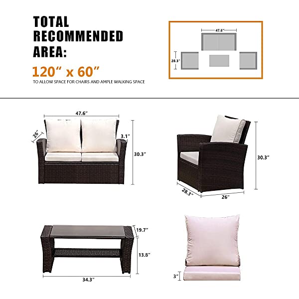 Wisteria Lane 4 Piece Outdoor Patio Furniture Sets, Wicker Conversation Set for Porch Deck, Gray Rattan Sofa Chair with Cushion Grey