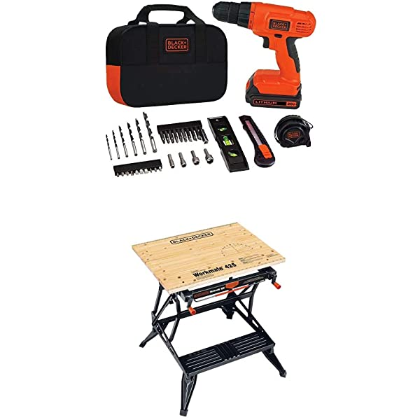 BLACK+DECKER 20V MAX Drill & Home Tool Kit, 34 Piece (BDCD120VA) , Orange Drill Project Kit