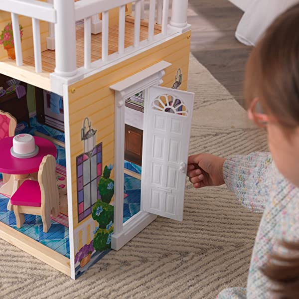 My Dreamy Wooden Dollhouse with Lights and Sounds, Elevator and 14 Accessories, Gift for Ages 3+