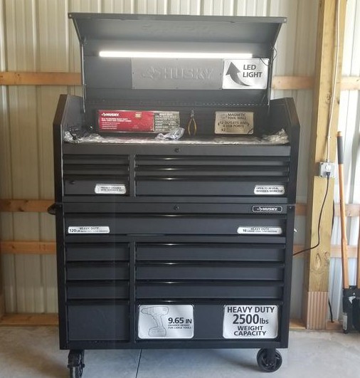 15-Drawer Tool Chest and Rolling Cabinet Combo with LED Light in Matte Black