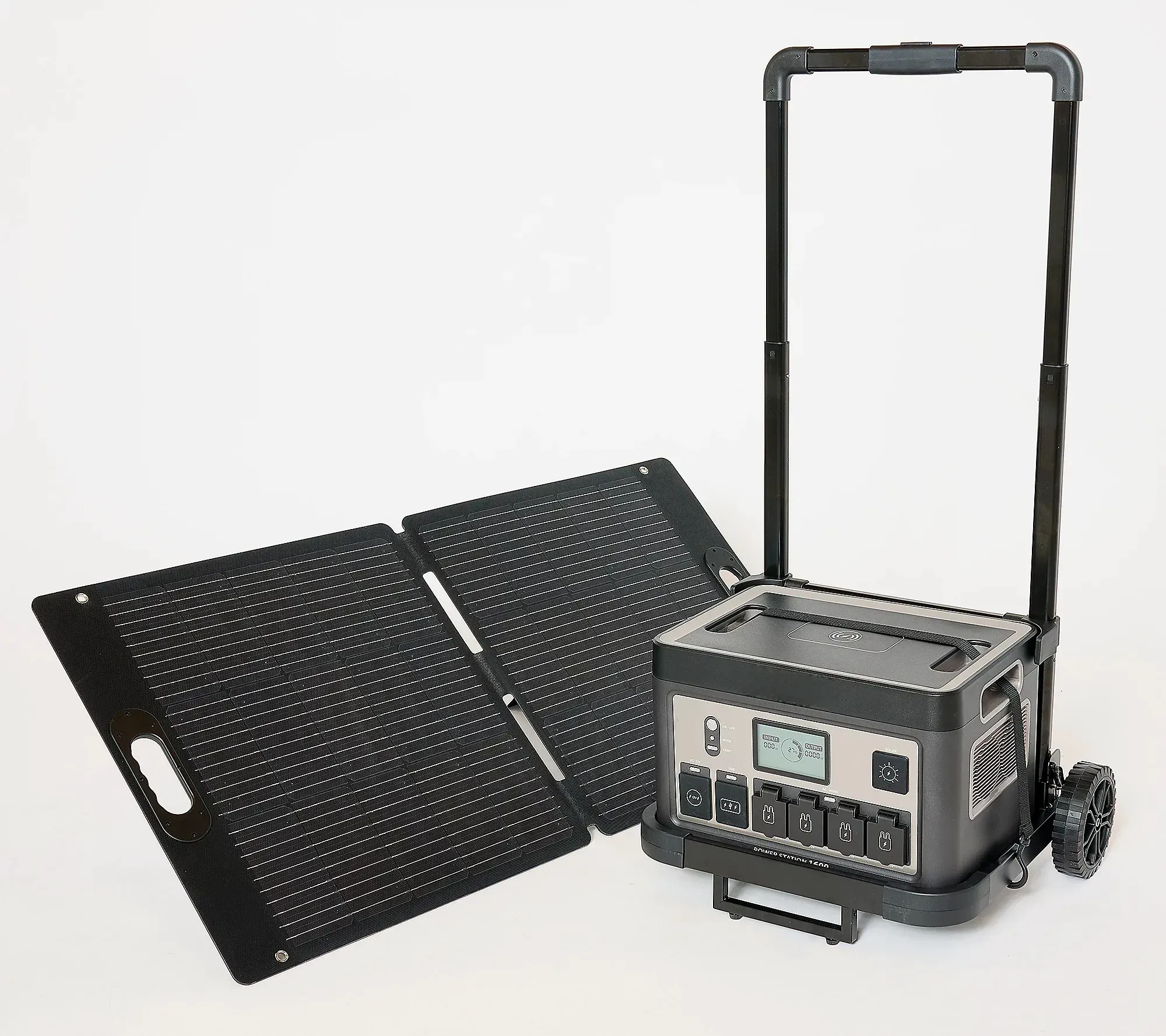 3200Wh power station with 11 sockets and 100W solar panel and trolley