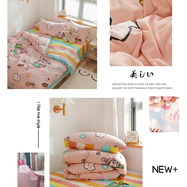 New Cartoon Animals Elephant Print Duvet Cover Sets for Kids 100% Cotton Reversible Soft 3 Pieces Kids Bedding Duvet Cover Pillowcases Kawaii Cloud Bedding Sets, Queen/Full Full/Queen (1 Duvet Cover + 2 Pillowcases) Multi A00 Elephant Bunny Balloon