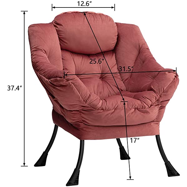 AbocoFur Modern Large Cotton Fabric Lazy Chair，Accent Contemporary Lounge Chair, Single Steel Frame Leisure Sofa Chair with Armrests and A Side Pocket, Beige