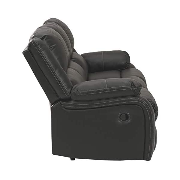 Signature Design by Ashley - Calderwell Contemporary Faux Leather Double Reclining Loveseat w/ Console - Adjustable - Gray Manual Loveseat Grey