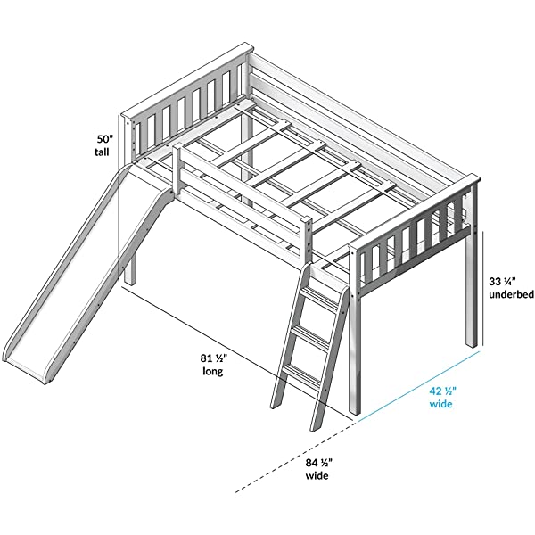 Max & Lily Twin Low Loft Bed with Staircase, White White Low Loft + Staircase Bed