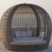 Outdoor Lying Bed Rattan Creative Birdcage Resort Hotel Open-air Sea View Room Multi-person Coffee Table Combination Leisure Rattan Bed