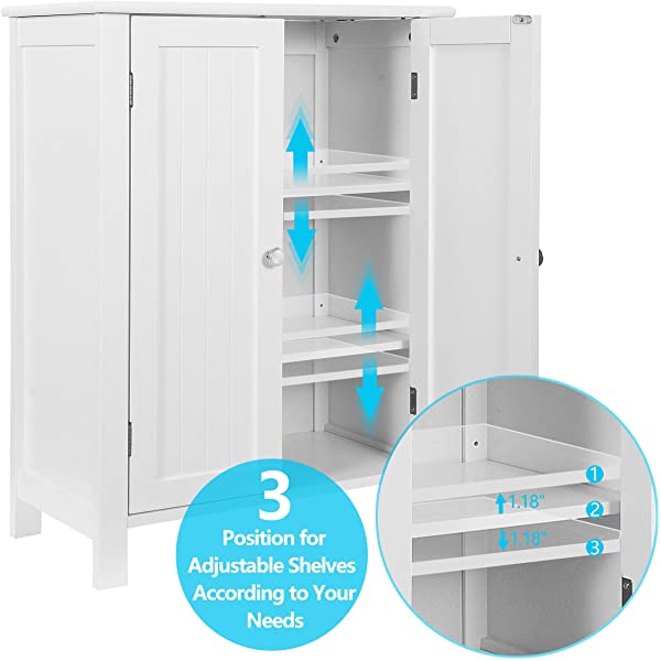 SUPER DEAL Modern Bathroom Floor Storage Cabinet with Adjustable Shelf and Double Door Rust Proof, Living Room Modern Home Furniture Storage Organizer Cabinet