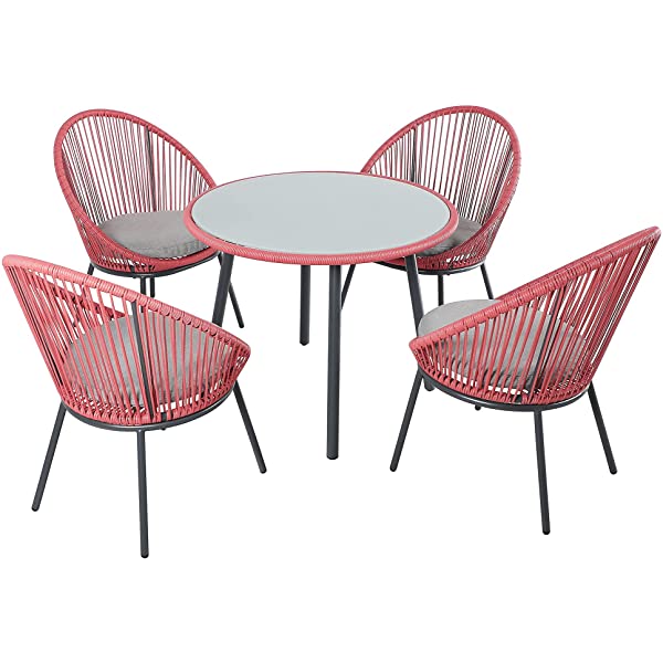 OC Orange-Casual 5 Pieces Patio Conversation Set, Outdoor Furniture Set, All-Weather Wicker Chairs with Round Glass Top Table and 4 Chairs, for Garden,Backyard, Indoor Outdoor Use, Yellow