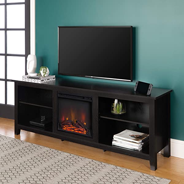 Walker Edison Wren Classic 4 Cubby TV Stand for TVs up to 65 Inches, 58 Inch, Black Black 58 InchTV Stand