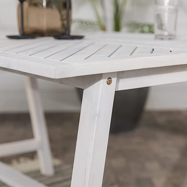 Walker Edison 5 Person Outdoor Wood Chevron Patio Furniture Dining Set Table Chairs Bench All Weather Backyard Conversation Garden Poolside Balcony, 4 Piece, Brown Brown 4 Piece Dining Set