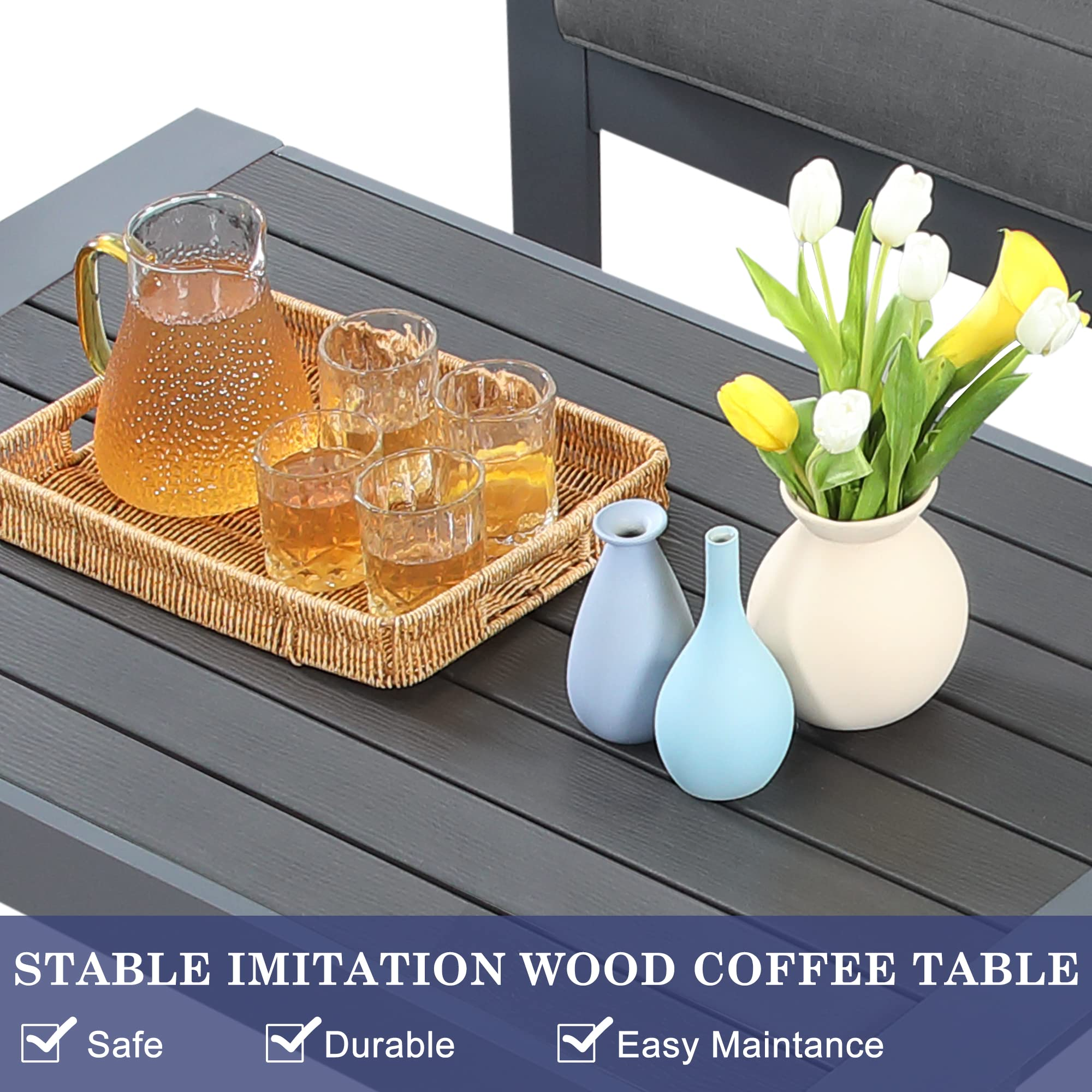 【Furniture】Aluminum Outdoor Patio Furniture Set, Outdoor Sectional Metal Sofa with 5