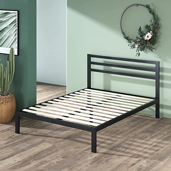 ZINUS Mia Metal Platform Bed Frame / Wood Slat Support / No Box Spring Needed / Easy Assembly, Black, Full Standard Full Black