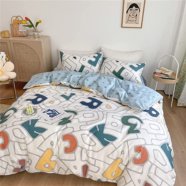 New Cartoon Animals Elephant Print Duvet Cover Sets for Kids 100% Cotton Reversible Soft 3 Pieces Kids Bedding Duvet Cover Pillowcases Kawaii Cloud Bedding Sets, Queen/Full Full/Queen (1 Duvet Cover + 2 Pillowcases) Multi A00 Elephant Bunny Balloon