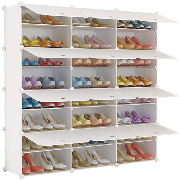 KOUSI Portable Shoe Rack Organizer 24 Pair Tower Shelf Storage Cabinet Stand Expandable for Heels, Boots, Slippers, 6 Tier White 32