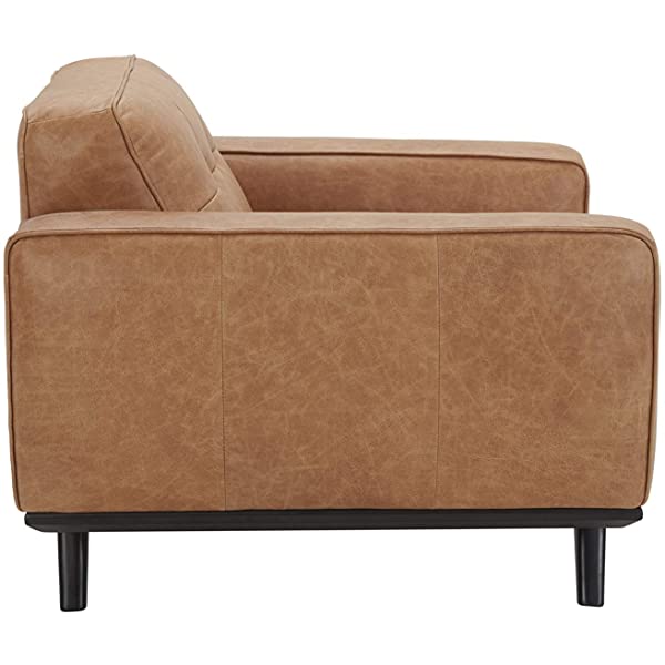 Amazon Brand – Rivet Bigelow Modern Oversized Leather Accent Chair with Wood Base, 44.1