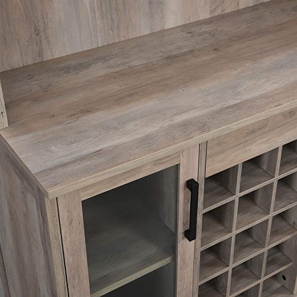 Bar Cabinet with Wine Rack and Glass Doors (Grey wash- Solid)
