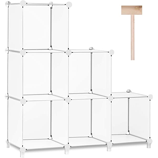 Puroma Cube Storage Organizer 6-Cube Closet Storage Shelves with Wooden Mallet DIY Closet Cabinet Bookshelf Plastic Square Organizer Shelving for Home, Office, Bedroom - Black Black Medium
