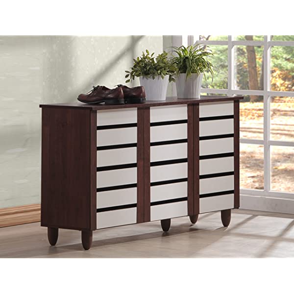 Baxton Studio Wholesale Interiors Gisela Oak and White 2-Tone Shoe Cabinet with 3 Doors