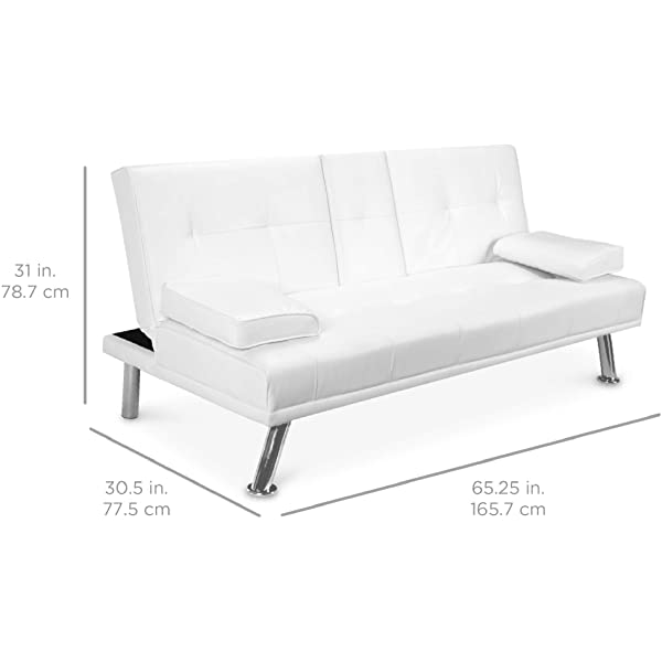 Best Choice Products Faux Leather Upholstered Modern Convertible Folding Futon Sofa Bed for Compact Living Space, Apartment, Dorm, Bonus Room w/Removable Armrests, Metal Legs, 2 Cupholders - Black