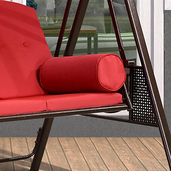 PURPLE LEAF 3-Seat Deluxe Outdoor Patio Porch Swing with Weather Resistant Steel Frame, Adjustable Tilt Canopy, Cushions and Pillow Included, Beige 74.4