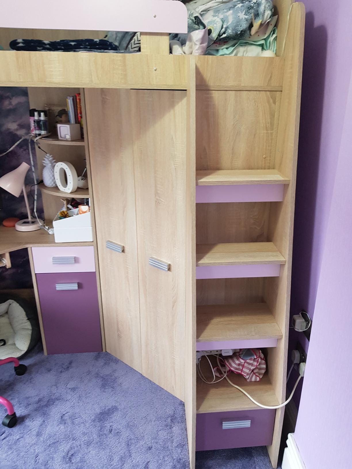 【Furniture】High Sleeper/Bunk Bed - All In 1 Right or Left Hand-side Stairs - Kids/Children Furniture Set