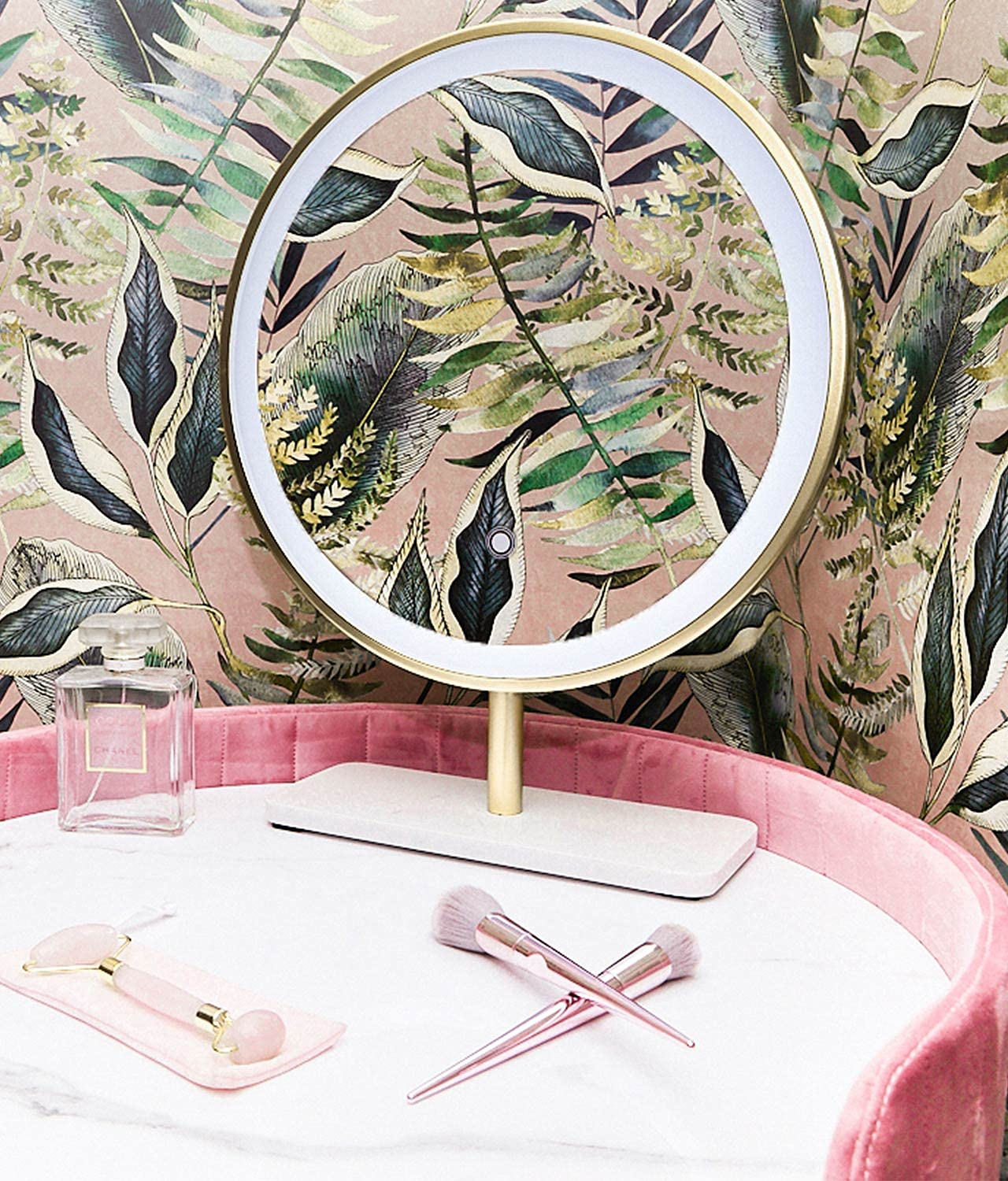 【Furniture】Velvet Dressing Table with LED Mirror in Pink