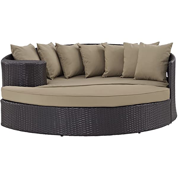 Modway Convene Wicker Rattan Outdoor Patio Poolside Sectional Sofa Daybed with Cushions in Espresso Turquoise