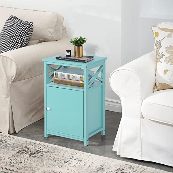 VECELO Modern Versatile Nightstands X-Design Side End Table Night Stand Storage Shelf with Bin Drawer for Living Room Bedroom, Brown+Black Brown+black Modern