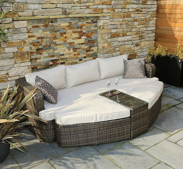 88.98” Long Chaise Lounge Set with Cushions and Table