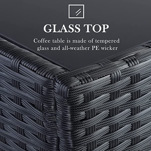 Allewie Dark Grey Patio Conversation Set, 3 Pieces PE Wicker Rattan Outdoor Furniture Set, Lounge Sofa and Loveseat with Cushions, Tempered Glass Coffee Table (Black & Dark Grey) Dark Grey & Black