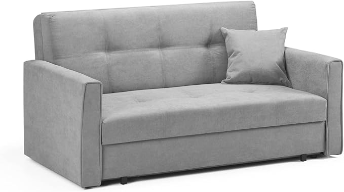 Honeypot Sofabed - Viva 2 Seater Sofabed with Storage - Grey Velvet Fabric Couch with Pull Out Double Sofabed | Setup Included | Made in EU | Built to Last (2 Seater, Plush Grey)