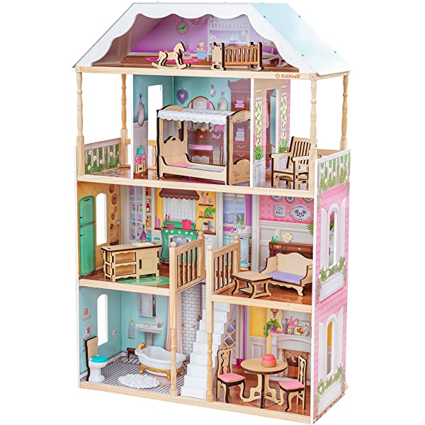 Classic Wooden Dollhouse with EZ Kraft Assembly™, 14-Piece Accessory Set, for 12-Inch Dolls, Gift for Ages 3+