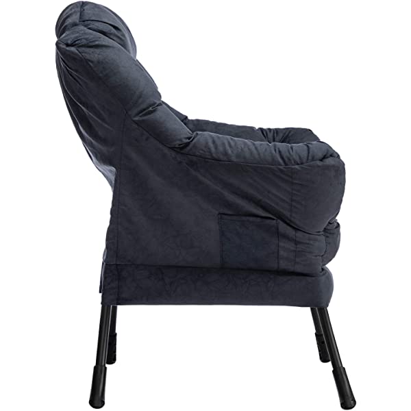 AbocoFur Modern Large Cotton Fabric Lazy Chair，Accent Contemporary Lounge Chair, Single Steel Frame Leisure Sofa Chair with Armrests and A Side Pocket, Beige